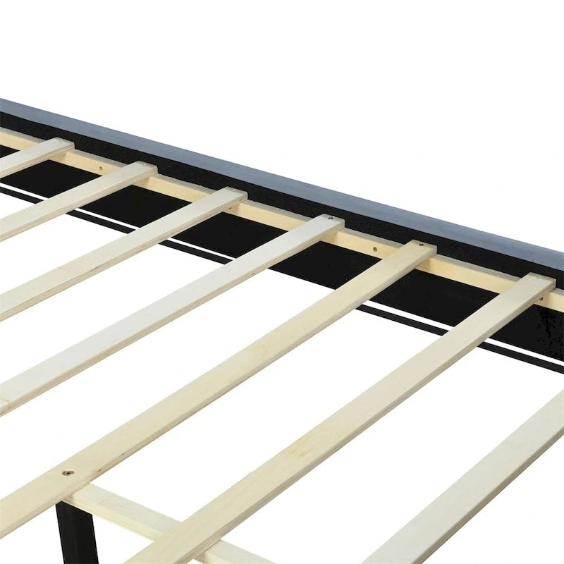 Lit plateforme capitonné Queen Size avec tête de lit capitonnée à points de traction