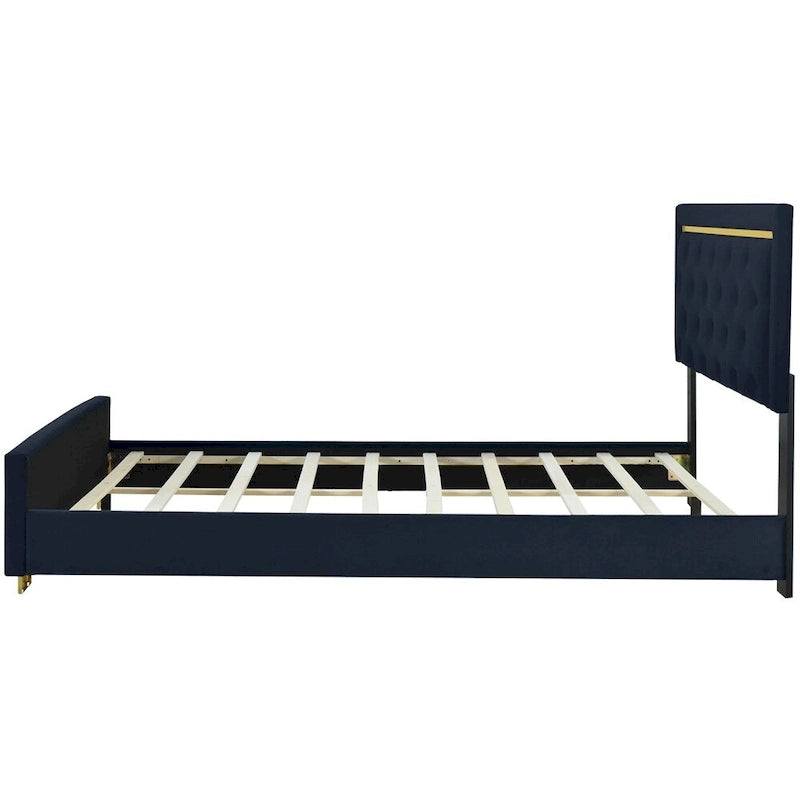 Lit plateforme capitonné Queen Size avec tête de lit capitonnée à points de traction