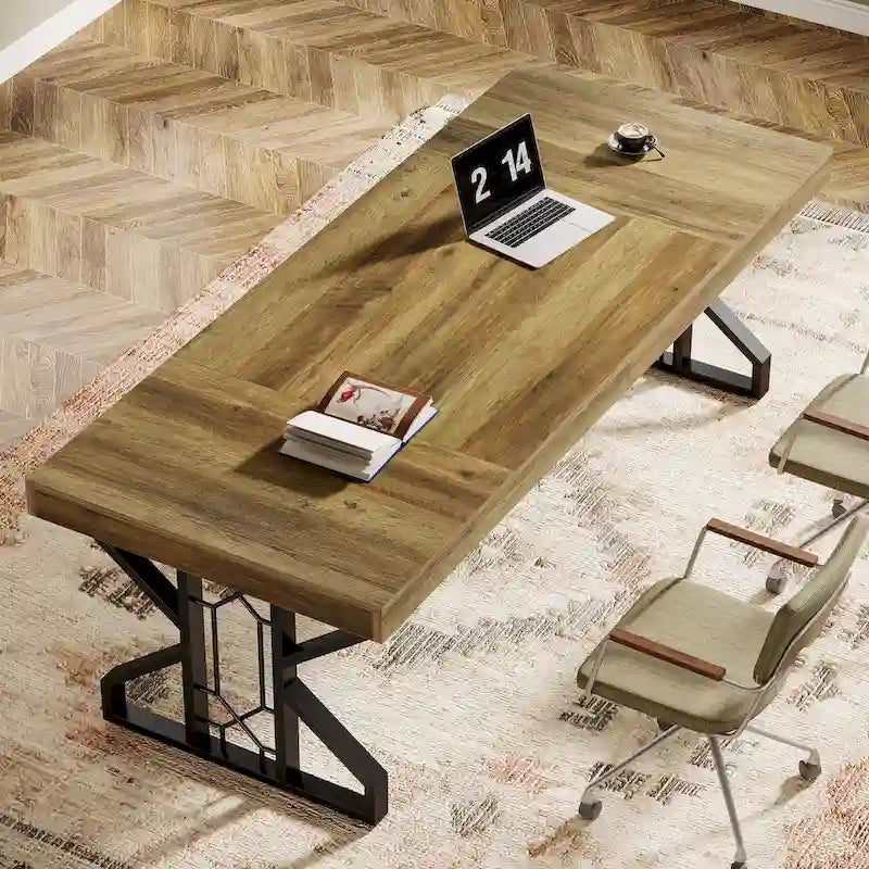 Grand bureau de direction de 63 pouces, bureau d'ordinateur rustique marron