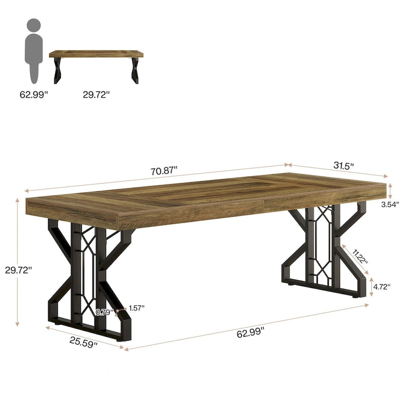 Grand bureau de direction de 63 pouces, bureau d'ordinateur rustique marron