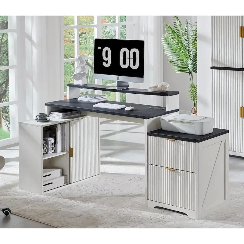 Bureau d'angle moderne en L de 67 pouces, bureau d'ordinateur de maison en bois avec station de charge