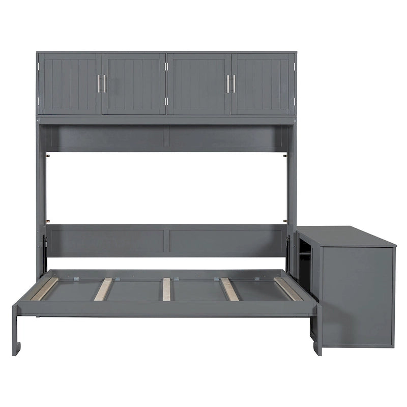 Queen Mounted Murphy Bed with Lift, Storage Cabinets & Convertible Desk