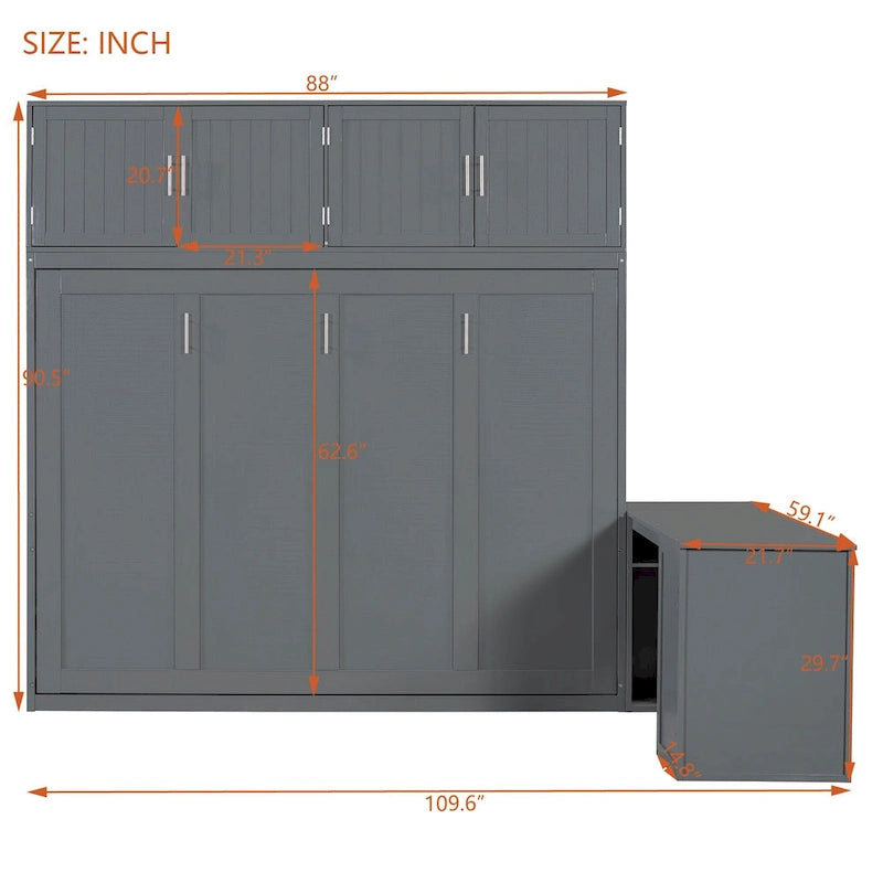 Lit escamotable Queen Size avec ascenseur, placards de rangement et bureau convertible