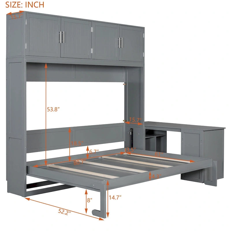 Lit escamotable Queen Size avec ascenseur, placards de rangement et bureau convertible