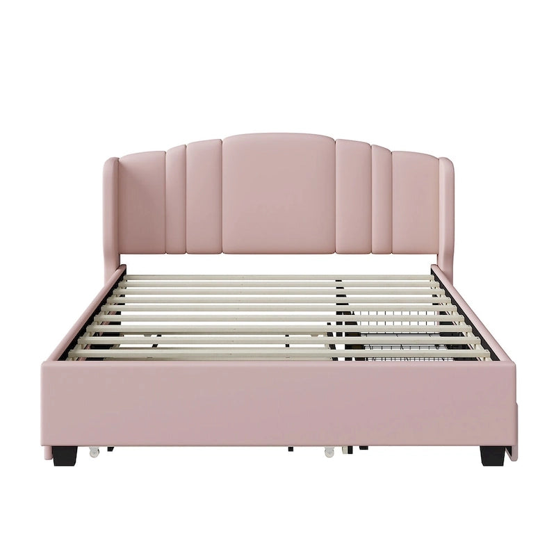 Lit plateforme Queen en lin avec lit gigogne et 2 tiroirs, sommier tapissier non requis