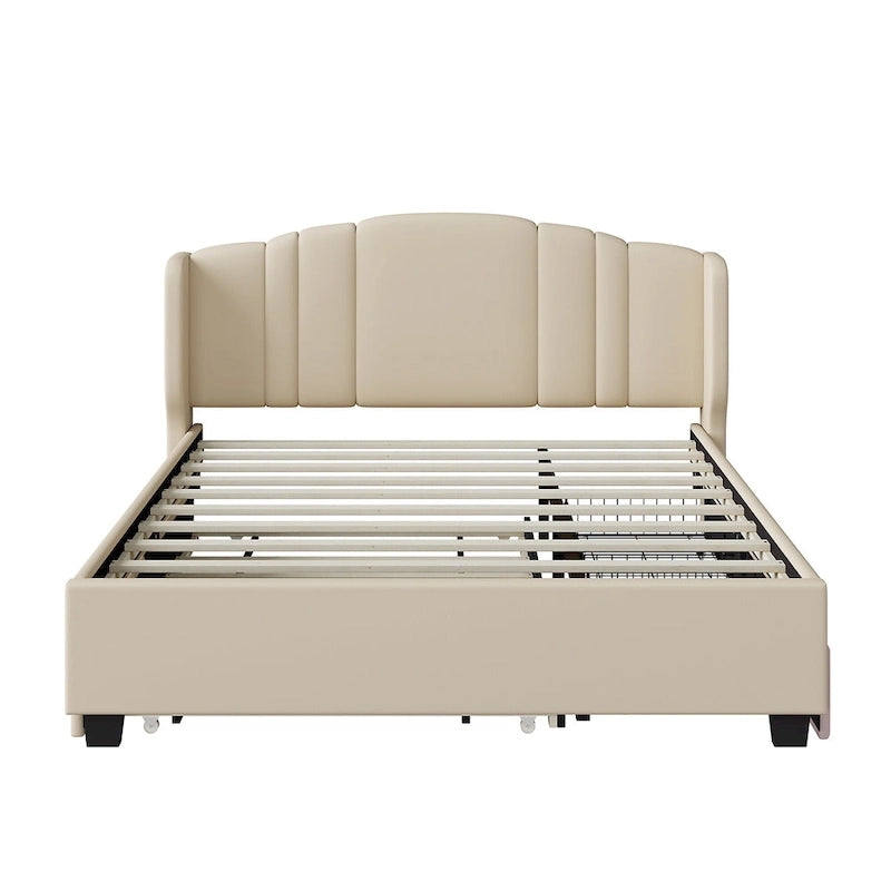 Lit plateforme Queen en lin avec lit gigogne et 2 tiroirs, sommier tapissier non requis