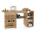 Table de machine à coudre en rotin Costway avec porte en rotin et 18 crochets de rangement - Voir les détails