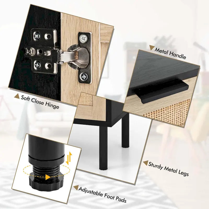 Table de chevet en rotin Costway, lot de 2 tables d'appoint modernes du milieu du siècle avec - Voir les détails