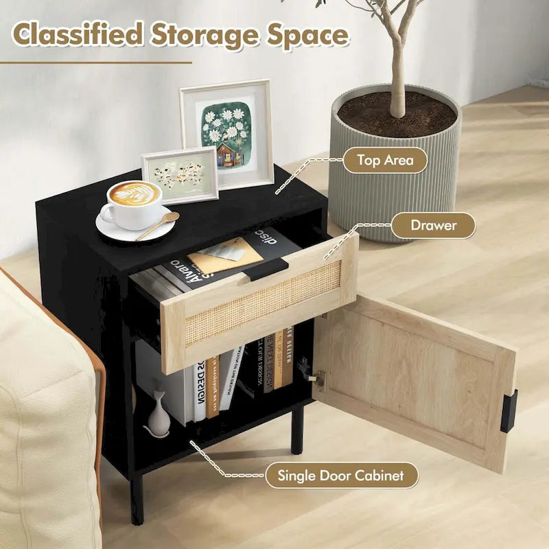 Table de chevet en rotin Costway, lot de 2 tables d'appoint modernes du milieu du siècle avec - Voir les détails