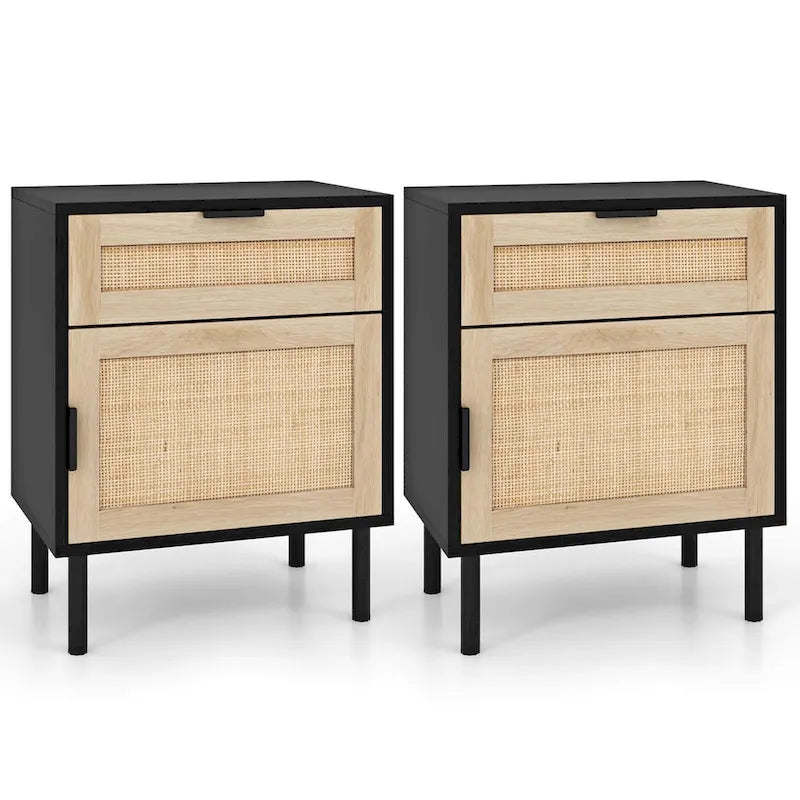 Table de chevet en rotin Costway, lot de 2 tables d'appoint modernes du milieu du siècle avec - Voir les détails