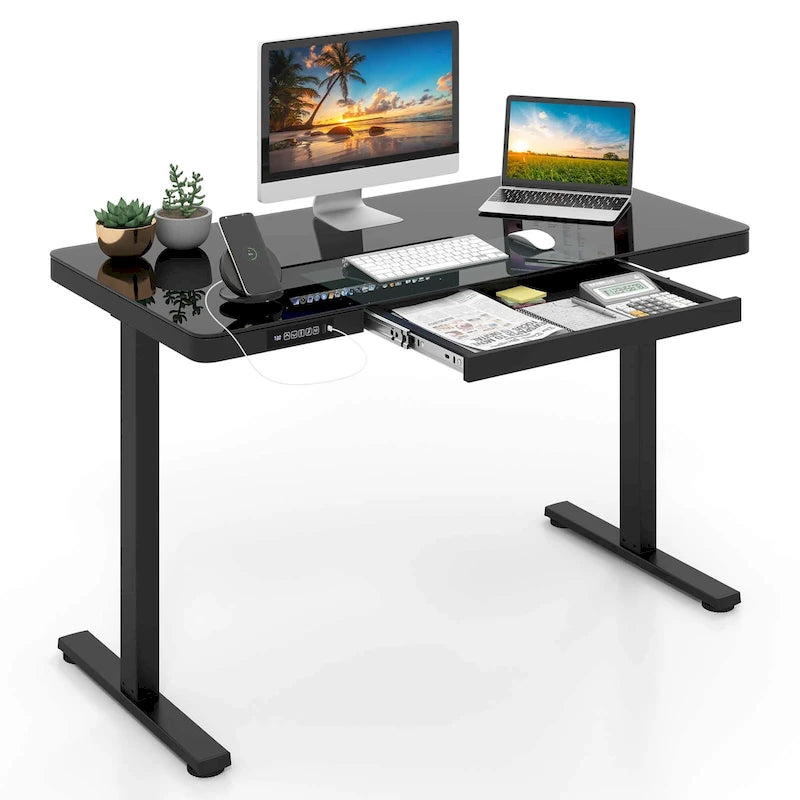Bureau debout Costway 48 x 24 en verre monobloc avec tiroirs inscriptible