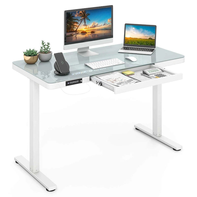 Bureau debout Costway 48 x 24 en verre monobloc avec tiroirs inscriptible