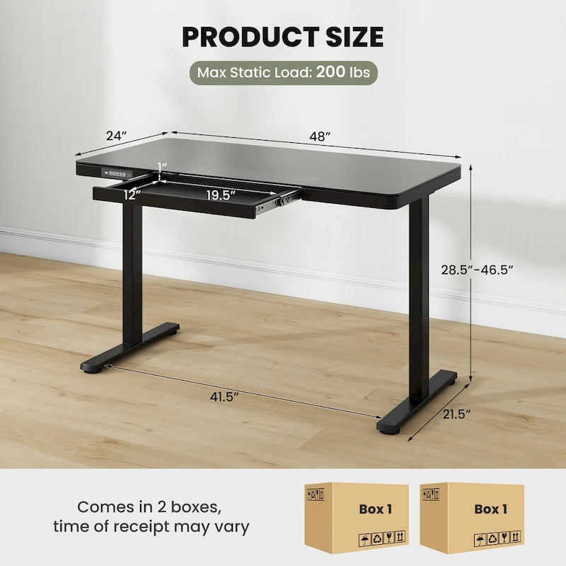 Bureau debout Costway 48 x 24 en verre monobloc avec tiroirs inscriptible