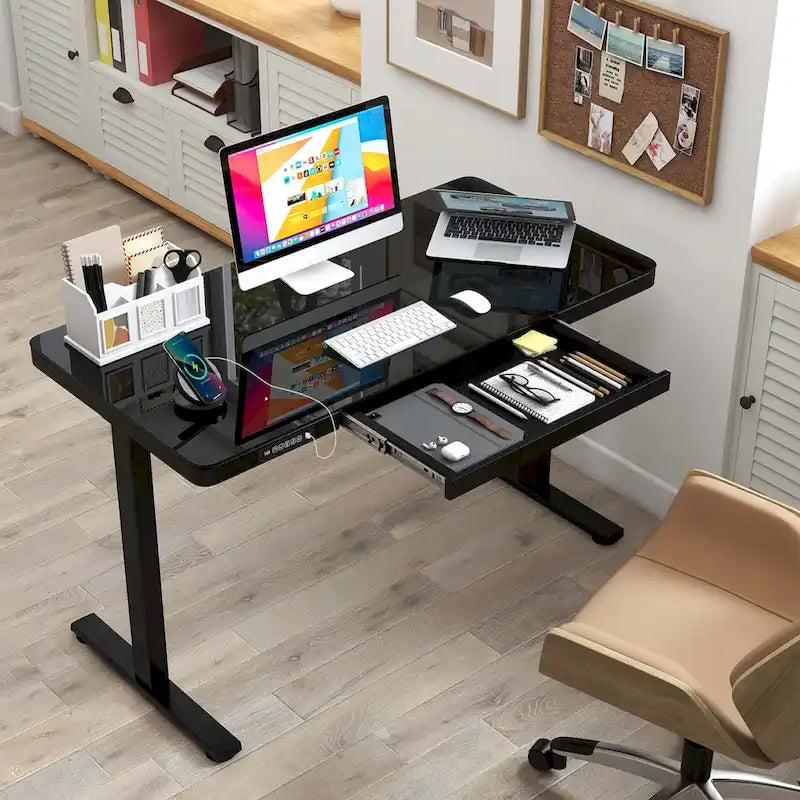 Bureau debout Costway 48 x 24 en verre monobloc avec tiroirs inscriptible