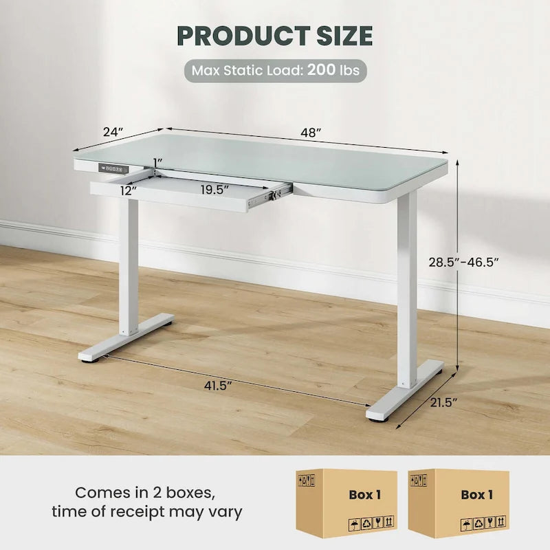 Bureau debout Costway 48 x 24 en verre monobloc avec tiroirs inscriptible