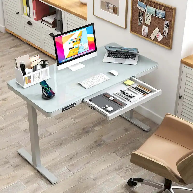 Bureau debout Costway 48 x 24 en verre monobloc avec tiroirs inscriptible