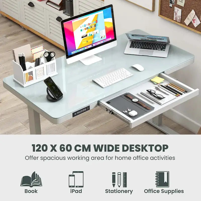 Bureau debout Costway 48 x 24 en verre monobloc avec tiroirs inscriptible