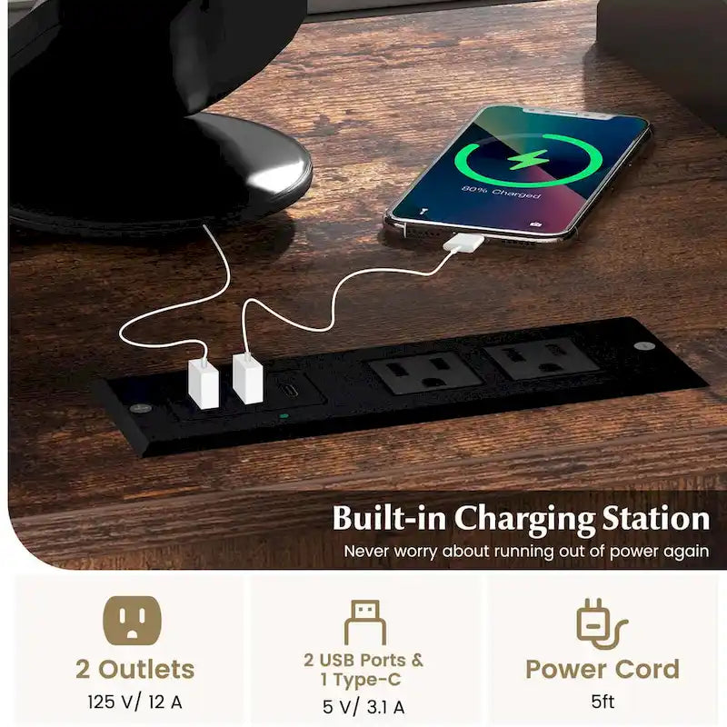 Costway Classeur à roulettes avec station de recharge et câble - Voir les détails