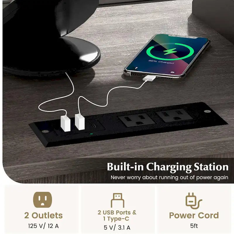 Costway Classeur à roulettes avec station de recharge et câble - Voir les détails