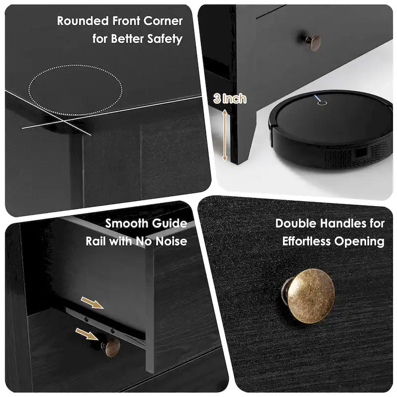 Gymax 3 Drawer Dresser Chest of Drawers Bedside Table for Living Room