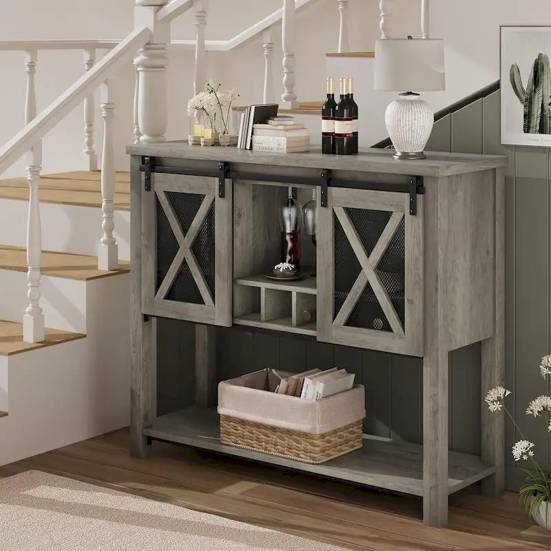 Meuble bas de bar à café, buffet de rangement avec porte-verres à vin