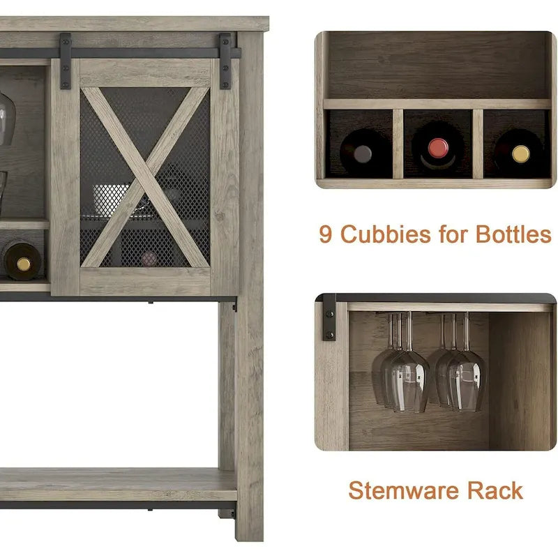 Meuble bas de bar à café, buffet de rangement avec porte-verres à vin