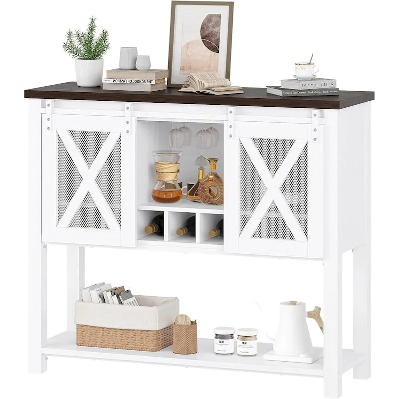Meuble bas de bar à café, buffet de rangement avec porte-verres à vin