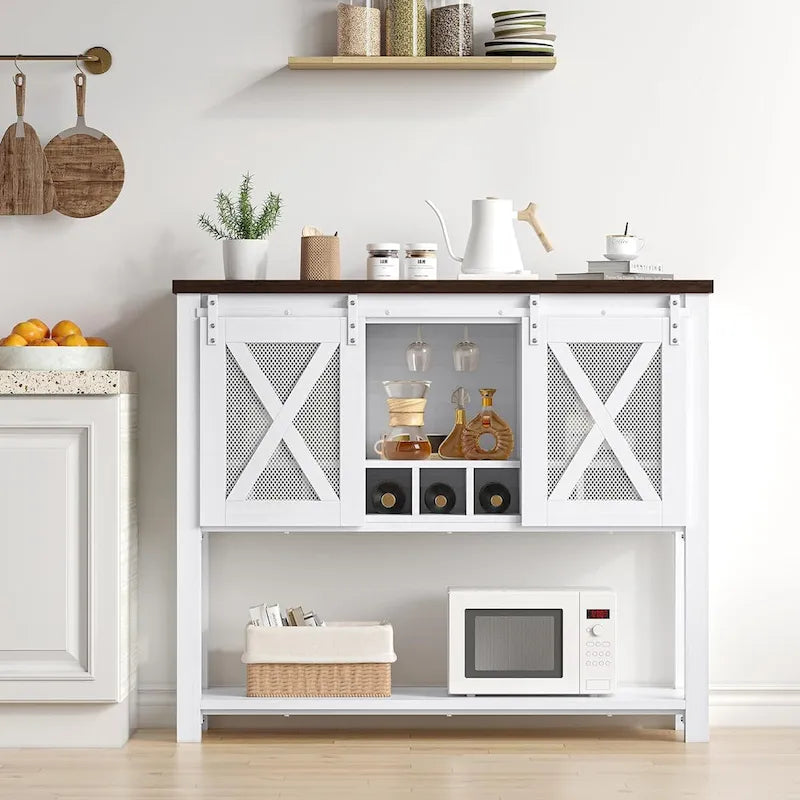 Meuble bas de bar à café, buffet de rangement avec porte-verres à vin