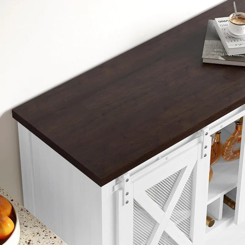 Meuble bas de bar à café, buffet de rangement avec porte-verres à vin