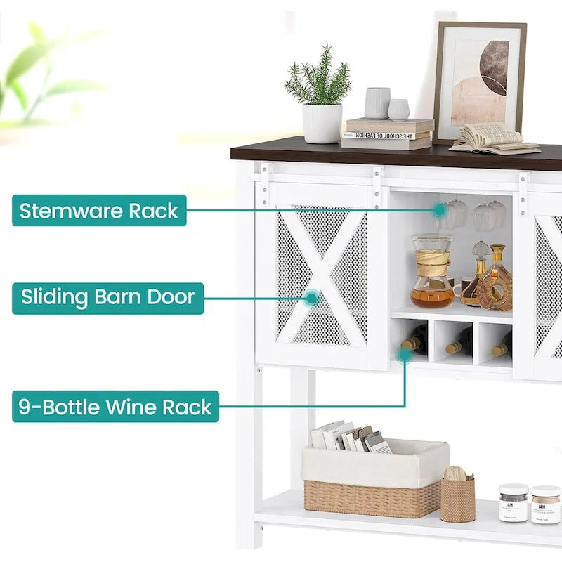 Meuble bas de bar à café, buffet de rangement avec porte-verres à vin