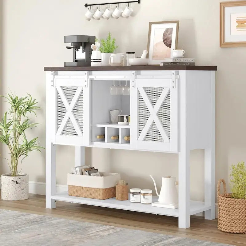 Meuble bas de bar à café, buffet de rangement avec porte-verres à vin
