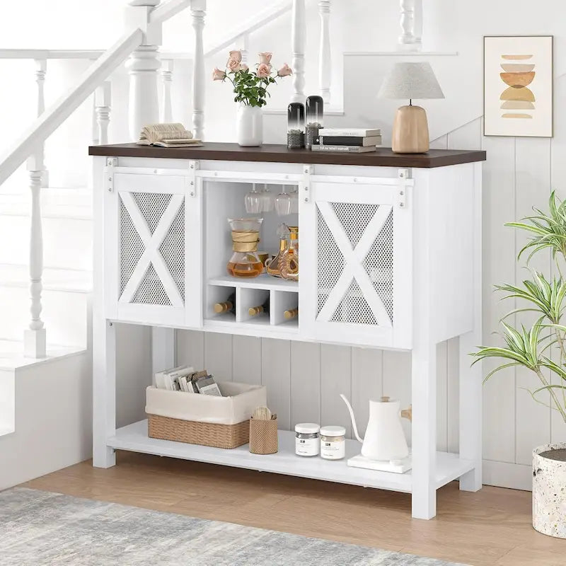 Meuble bas de bar à café, buffet de rangement avec porte-verres à vin