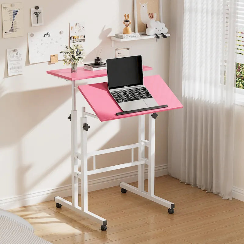 Pupitres roulants portables de 49,5 pouces, petits bureaux debout réglables en hauteur, bureaux debout mobiles avec roulettes