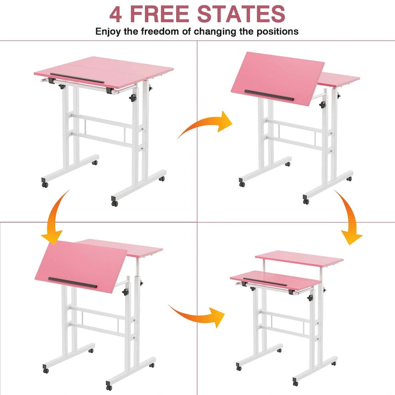 Pupitres roulants portables de 49,5 pouces, petits bureaux debout réglables en hauteur, bureaux debout mobiles avec roulettes