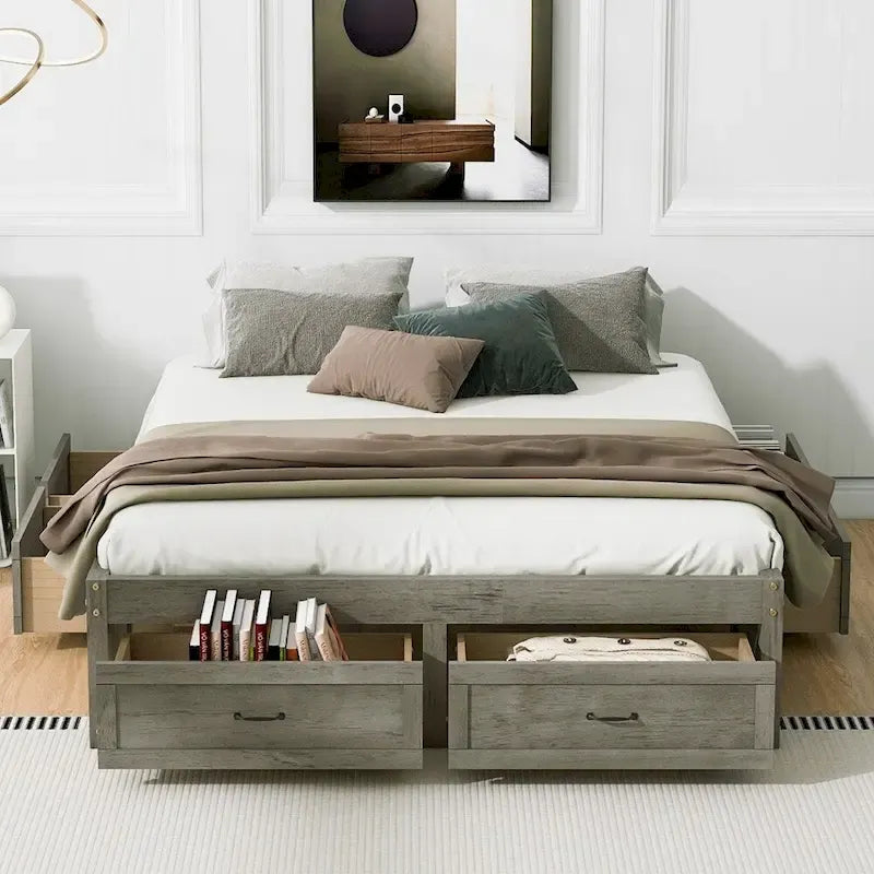 Lit plate-forme Queen Size avec 6 tiroirs de rangement