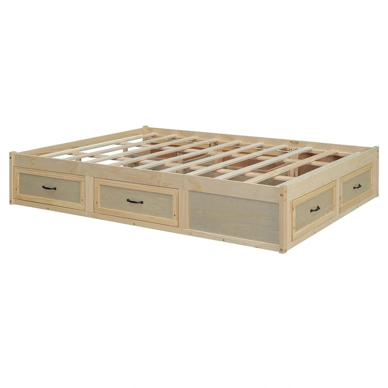 Lit plate-forme Queen Size avec 6 tiroirs de rangement