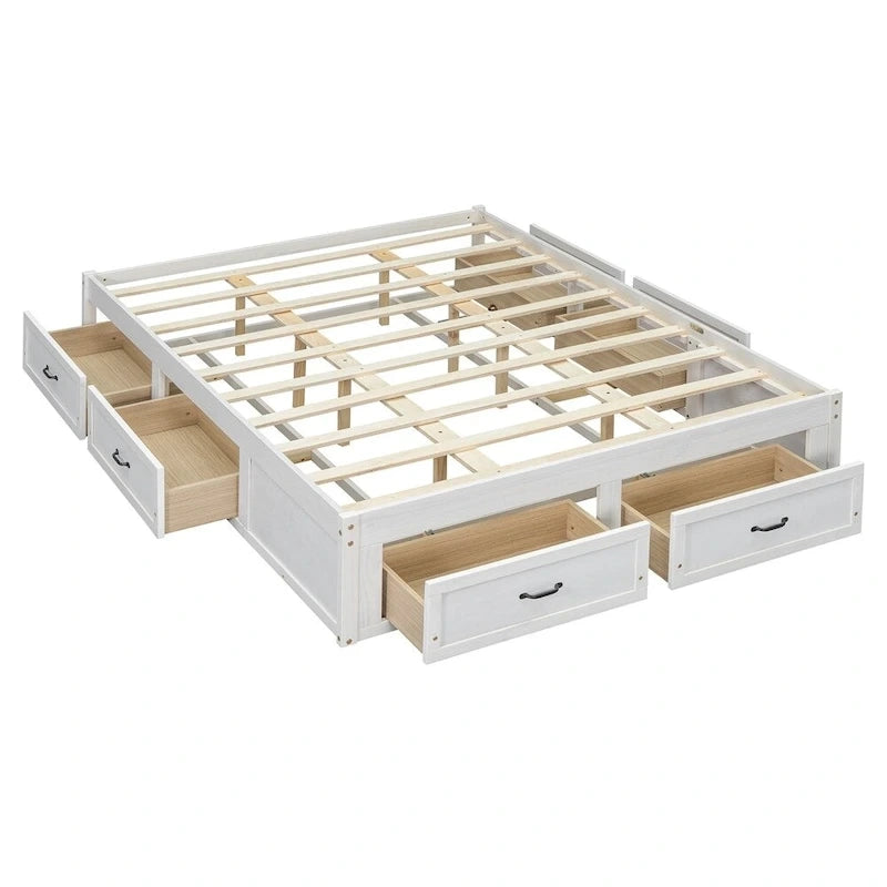 Lit plate-forme Queen Size avec 6 tiroirs de rangement