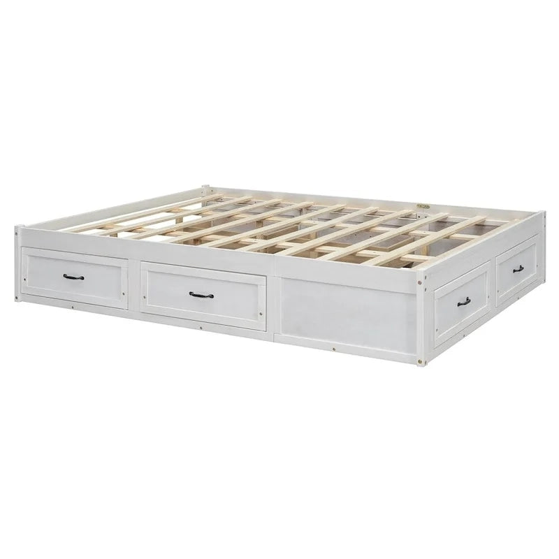 Lit plate-forme Queen Size avec 6 tiroirs de rangement