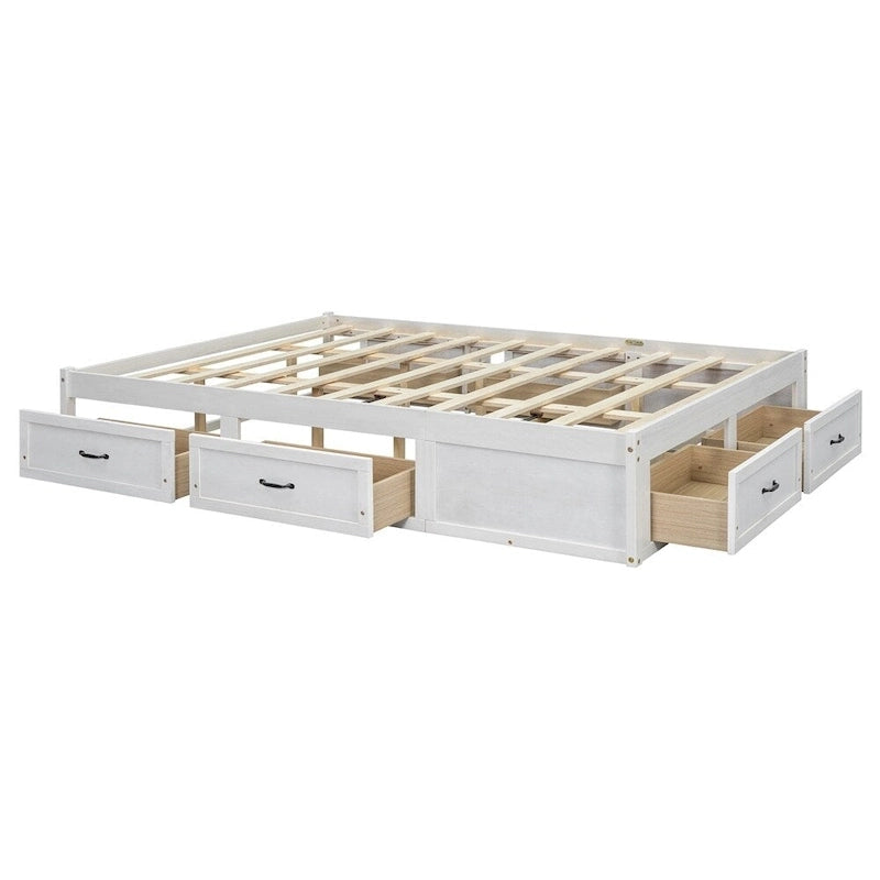 Lit plate-forme Queen Size avec 6 tiroirs de rangement