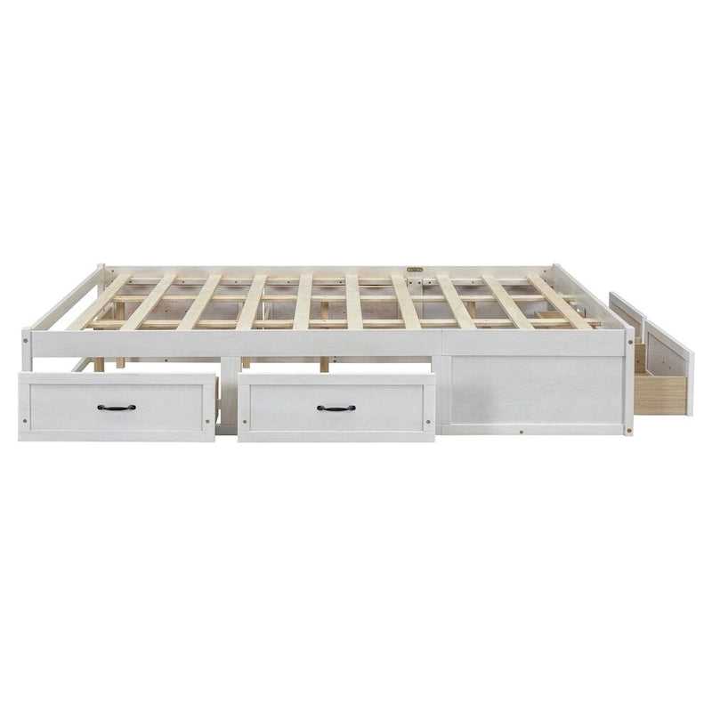 Lit plate-forme Queen Size avec 6 tiroirs de rangement