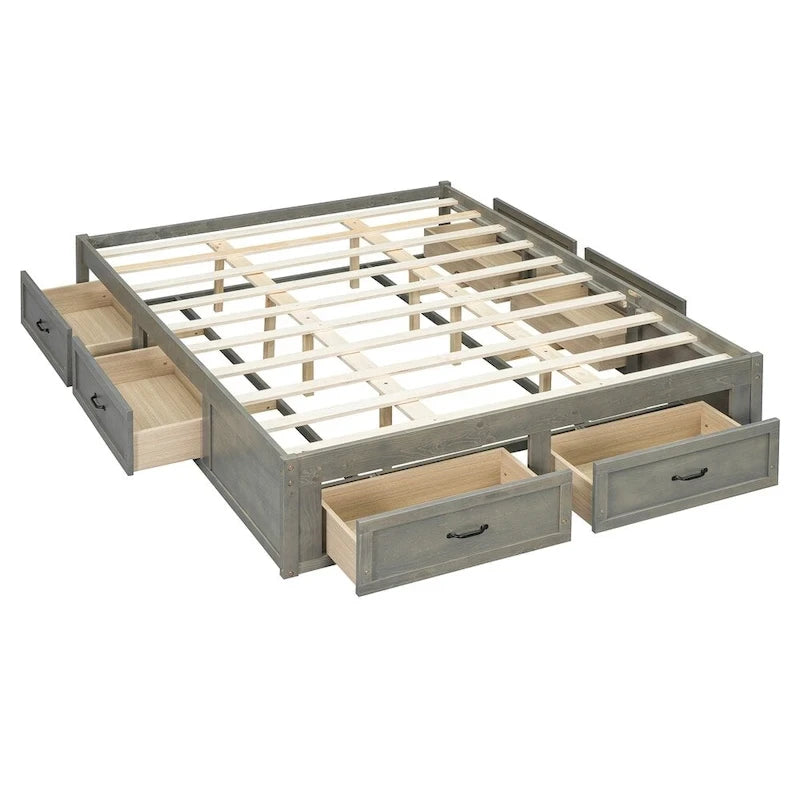 Lit plate-forme Queen Size avec 6 tiroirs de rangement
