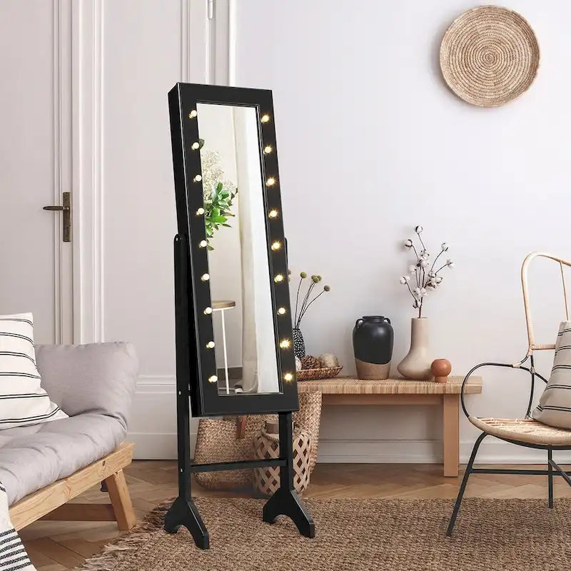 Costway Armoire à bijoux avec miroir et 18 lumières LED Noir