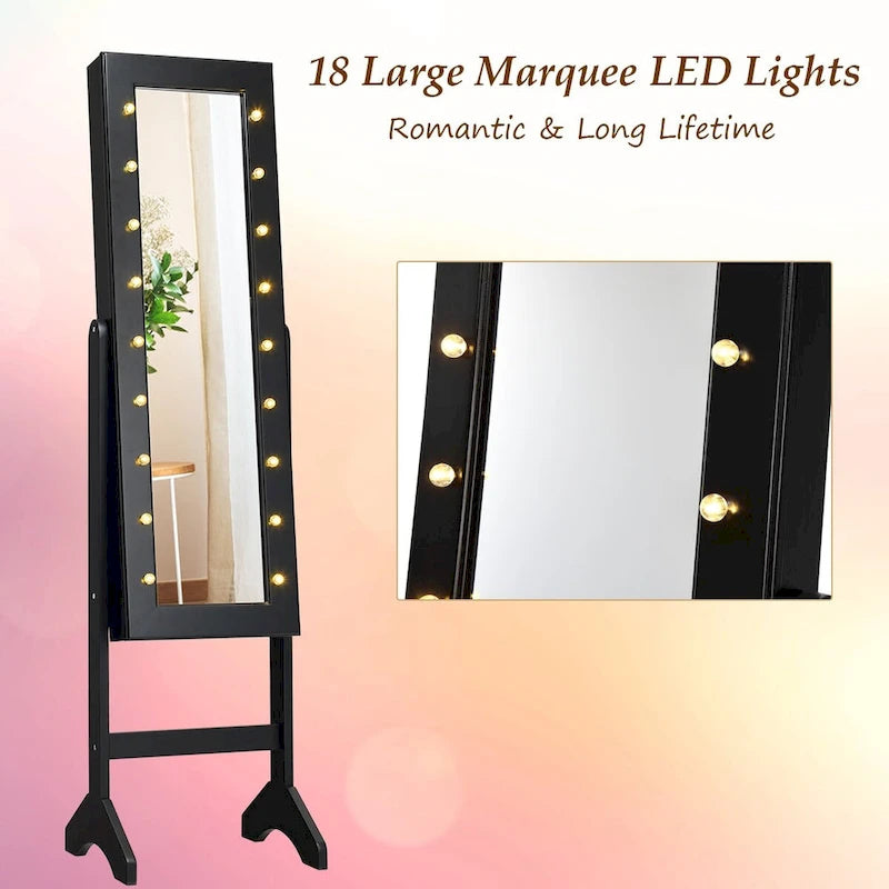 Costway Armoire à bijoux avec miroir et 18 lumières LED Noir