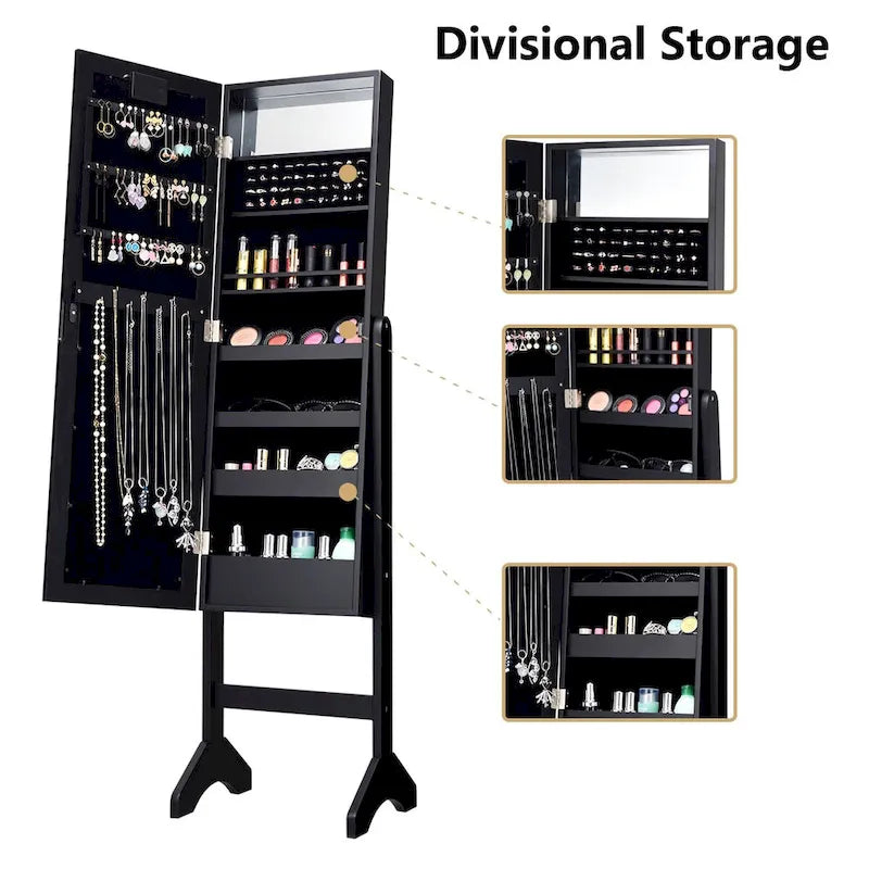 Costway Armoire à bijoux avec miroir et 18 lumières LED Noir