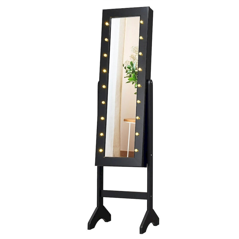 Costway Armoire à bijoux avec miroir et 18 lumières LED Noir
