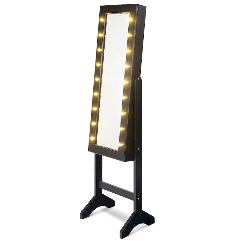 Costway Armoire à bijoux avec miroir et 18 lumières LED Noir
