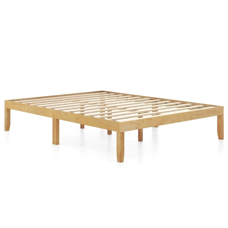 Cadre de lit plateforme en bois Costway, tailles jumeau/double/grand, 14 lattes, avec caoutchouc