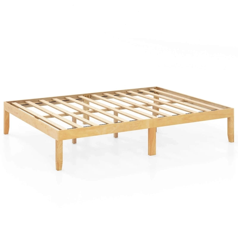 Cadre de lit plateforme en bois Costway, tailles jumeau/double/grand, 14 lattes, avec caoutchouc