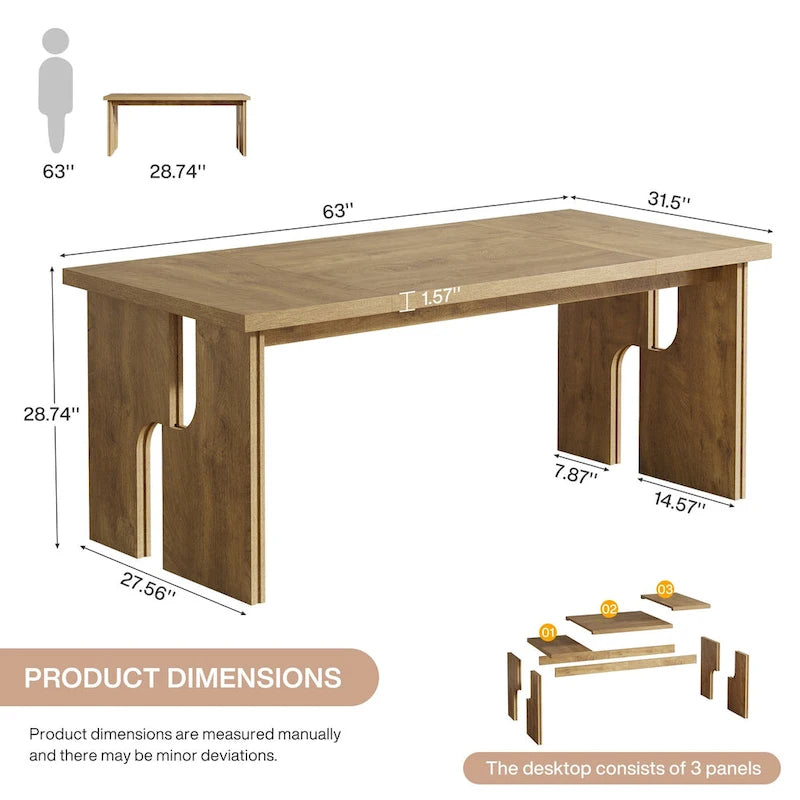 Bureau de direction de 63 pouces, bureau d'ordinateur de style ferme avec pieds uniques, mobilier de bureau industriel pour le bureau à domicile