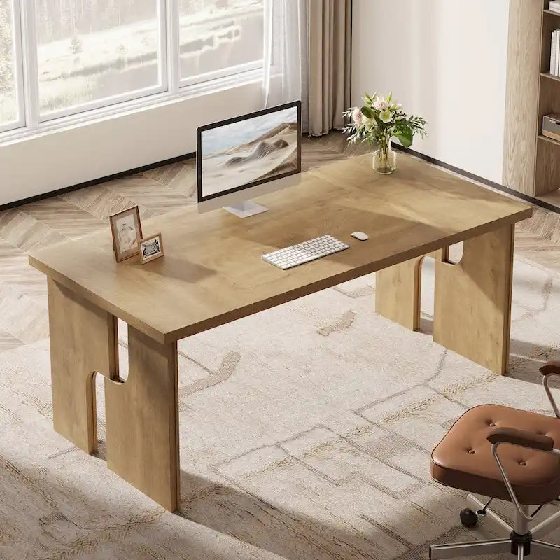 Bureau de direction de 63 pouces, bureau d'ordinateur de style ferme avec pieds uniques, mobilier de bureau industriel pour le bureau à domicile